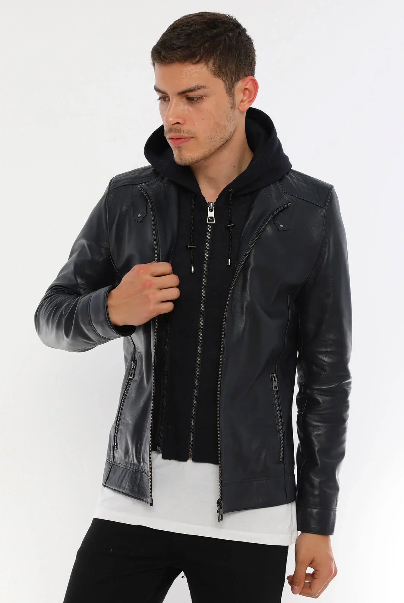 Ace Luca Hooded Genuine Leather Jacket