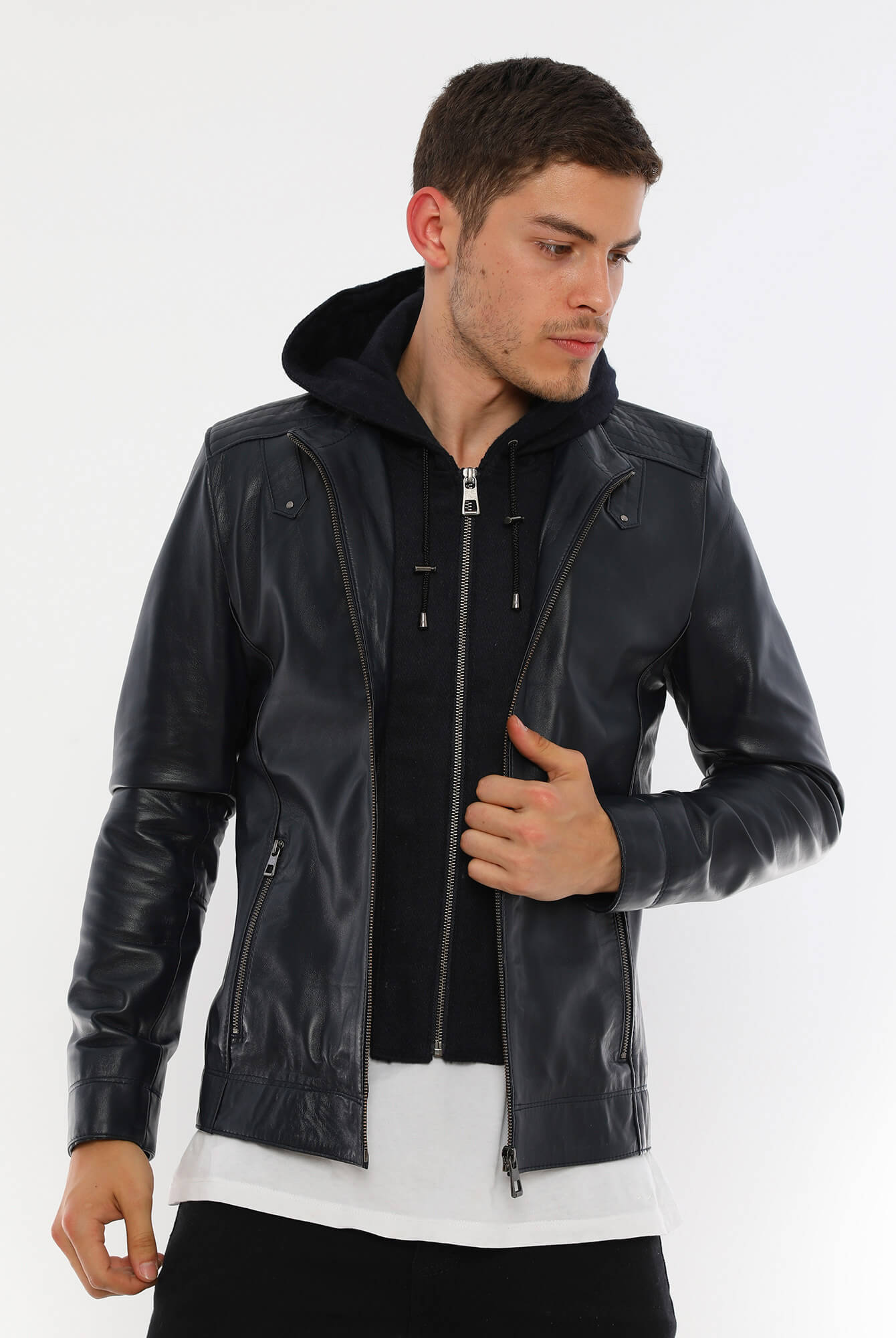 Ace Luca Hooded Genuine Leather Jacket
