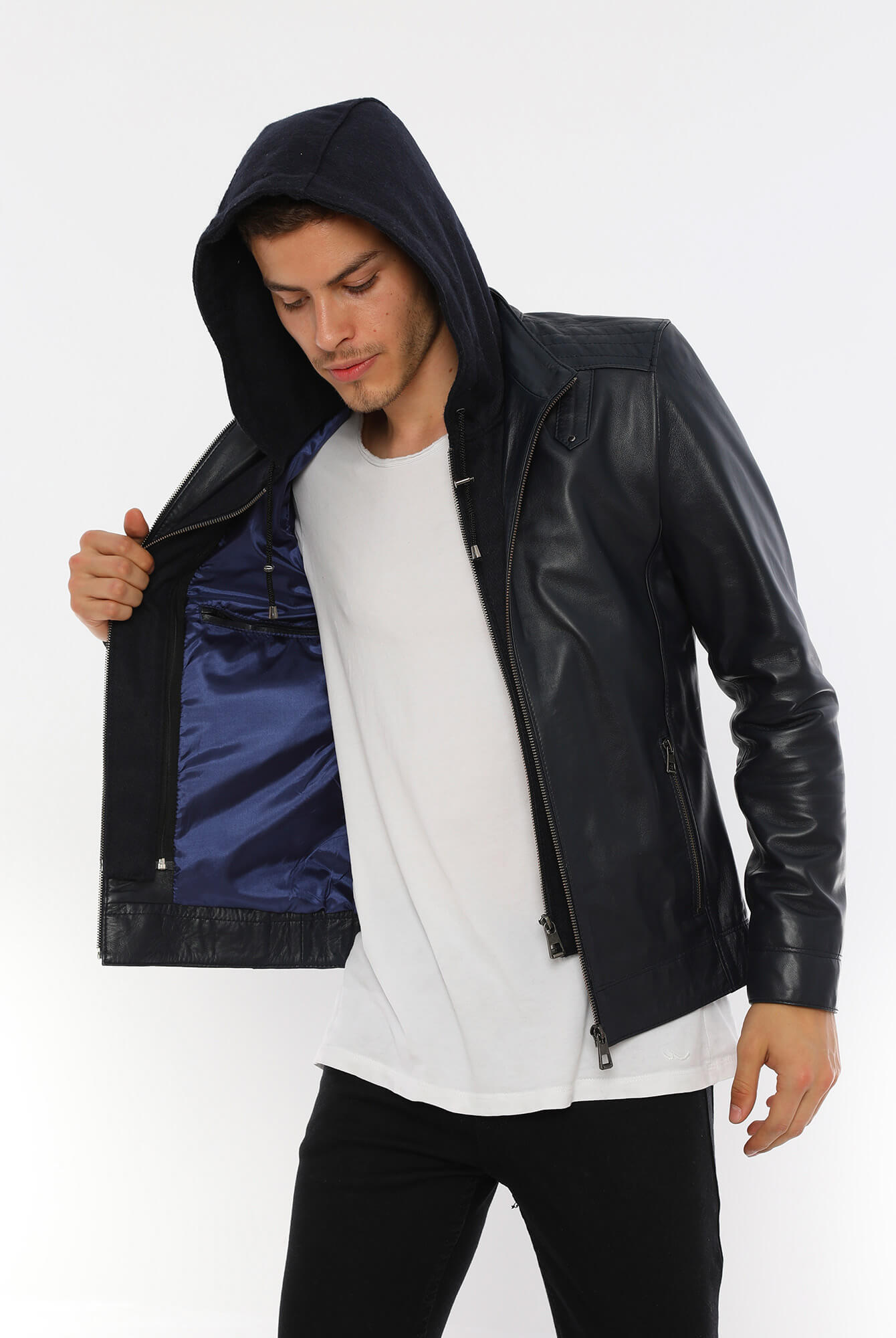 Ace Luca Hooded Genuine Leather Jacket
