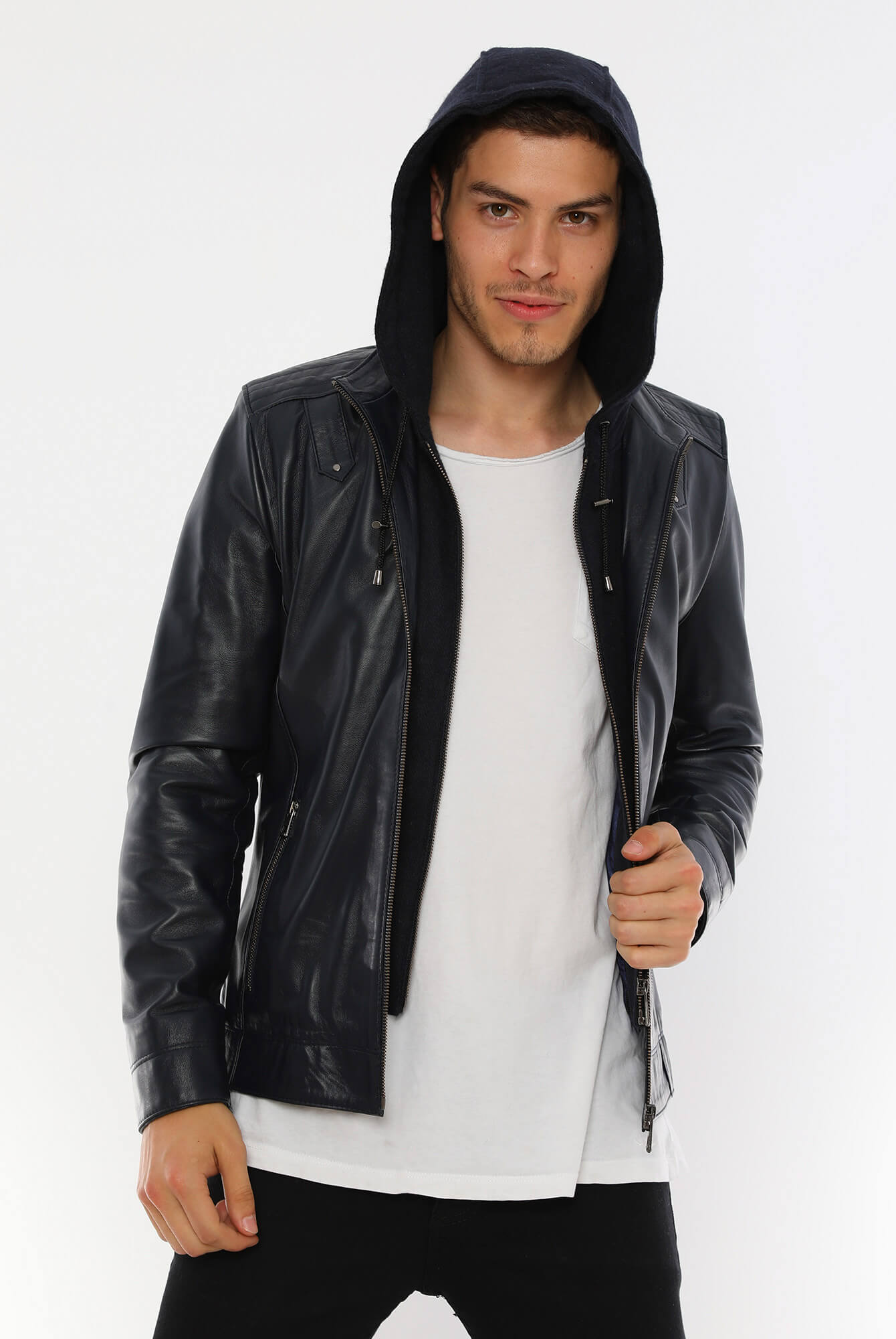 Ace Luca Hooded Genuine Leather Jacket