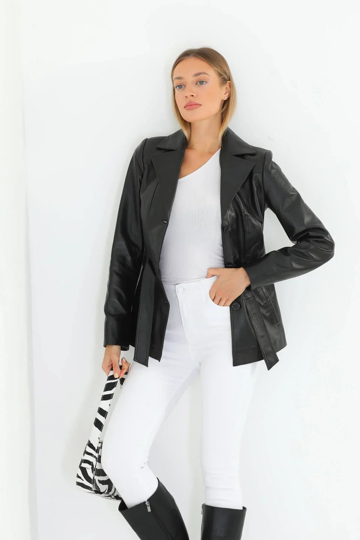 Esta Black Leather Jacket For Women