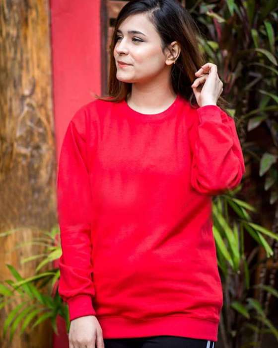 HB INDUSTRIES Plain Red sweat Shirt For Women