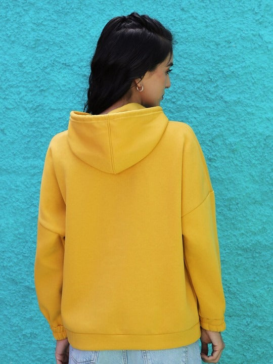 Women Yellow Hooded Hoodie — Bright Cotton Pullover with Kangaroo Pocket | DENIMS Pakistan