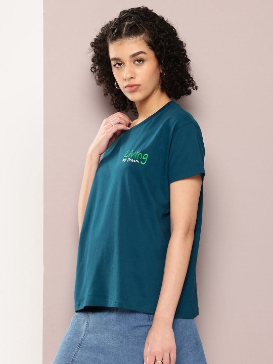 Women Typography Printed Boxy T-shirt – Trendy Cotton Casual Wear Pakistan