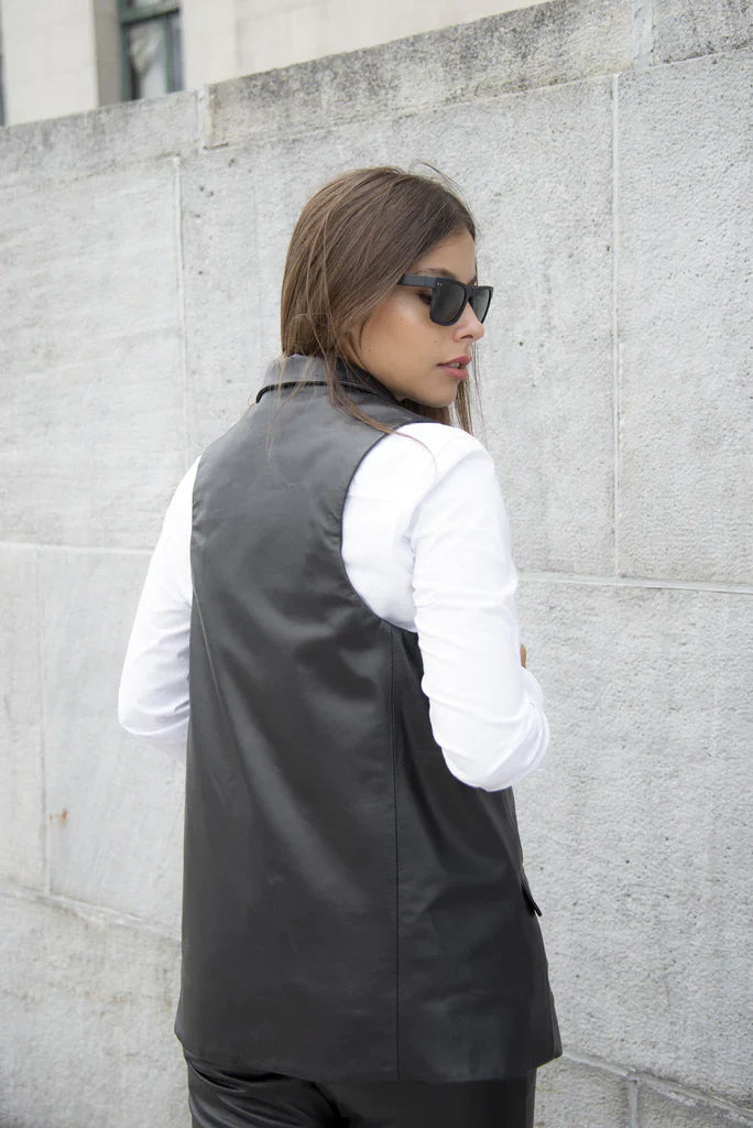 Ace Black Leather Vest For Women