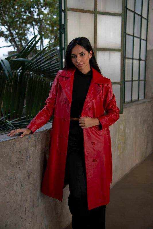Red Leather Coat For Women
