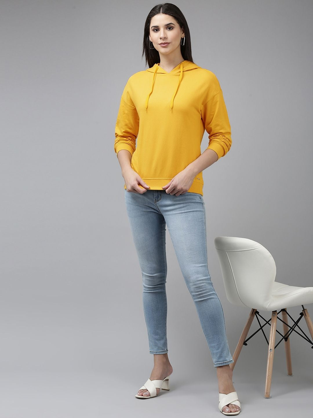 Pure Cotton Hooded Yellow Hoodie for Women — Soft Breathable Pullover with Kangaroo Pocket | DENIMS Pakistan