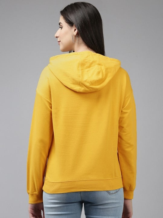 Pure Cotton Hooded Yellow Hoodie for Women — Soft Breathable Pullover with Kangaroo Pocket | DENIMS Pakistan