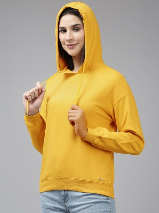 Pure Cotton Hooded Yellow Hoodie for Women — Soft Breathable Pullover with Kangaroo Pocket | DENIMS Pakistan