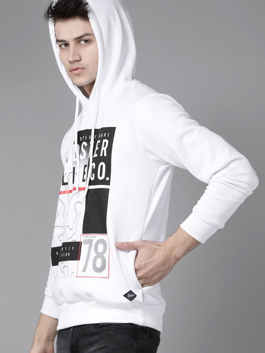 Men White & Black Alphanumeric & Graphic Print Hooded Sweatshirt – Trendy Hoodie in Pakistan