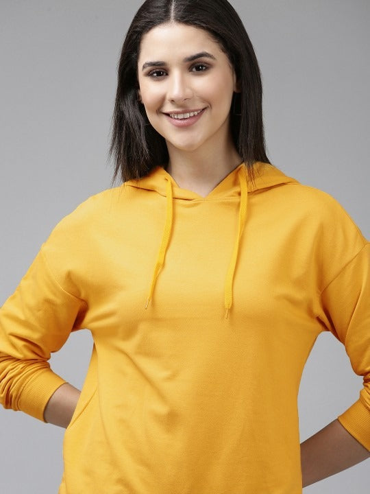 Pure Cotton Hooded Yellow Hoodie for Women — Soft Breathable Pullover with Kangaroo Pocket | DENIMS Pakistan