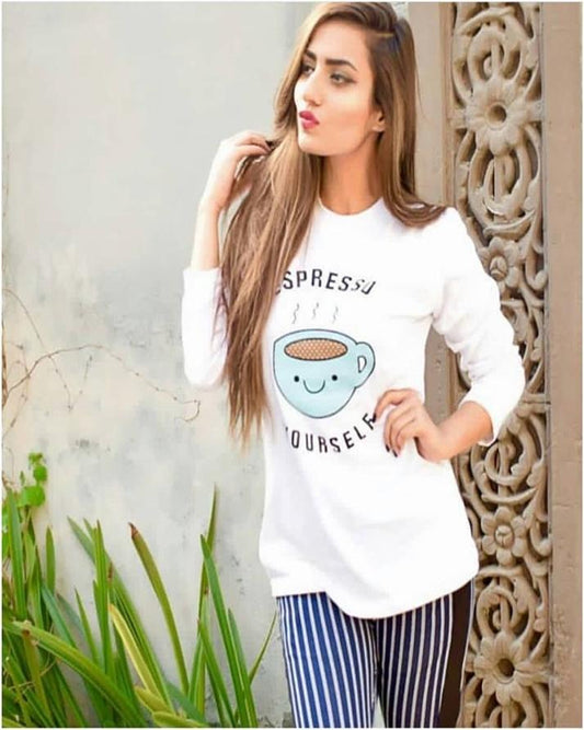 White Espresso Yourself Printed T-Shirt For Her