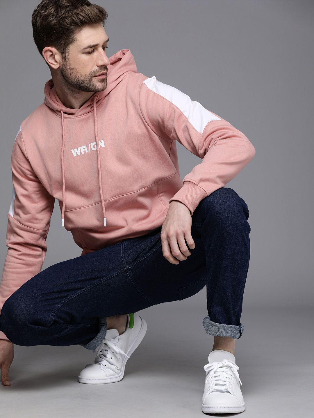 Men Pink Printed Hooded Pullover Sweatshirt – Stylish Cotton Hoodie for Winter in Pakistan | DENIMS