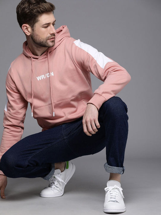 Men Pink Printed Hooded Pullover Sweatshirt – Stylish Cotton Hoodie for Winter in Pakistan | DENIMS