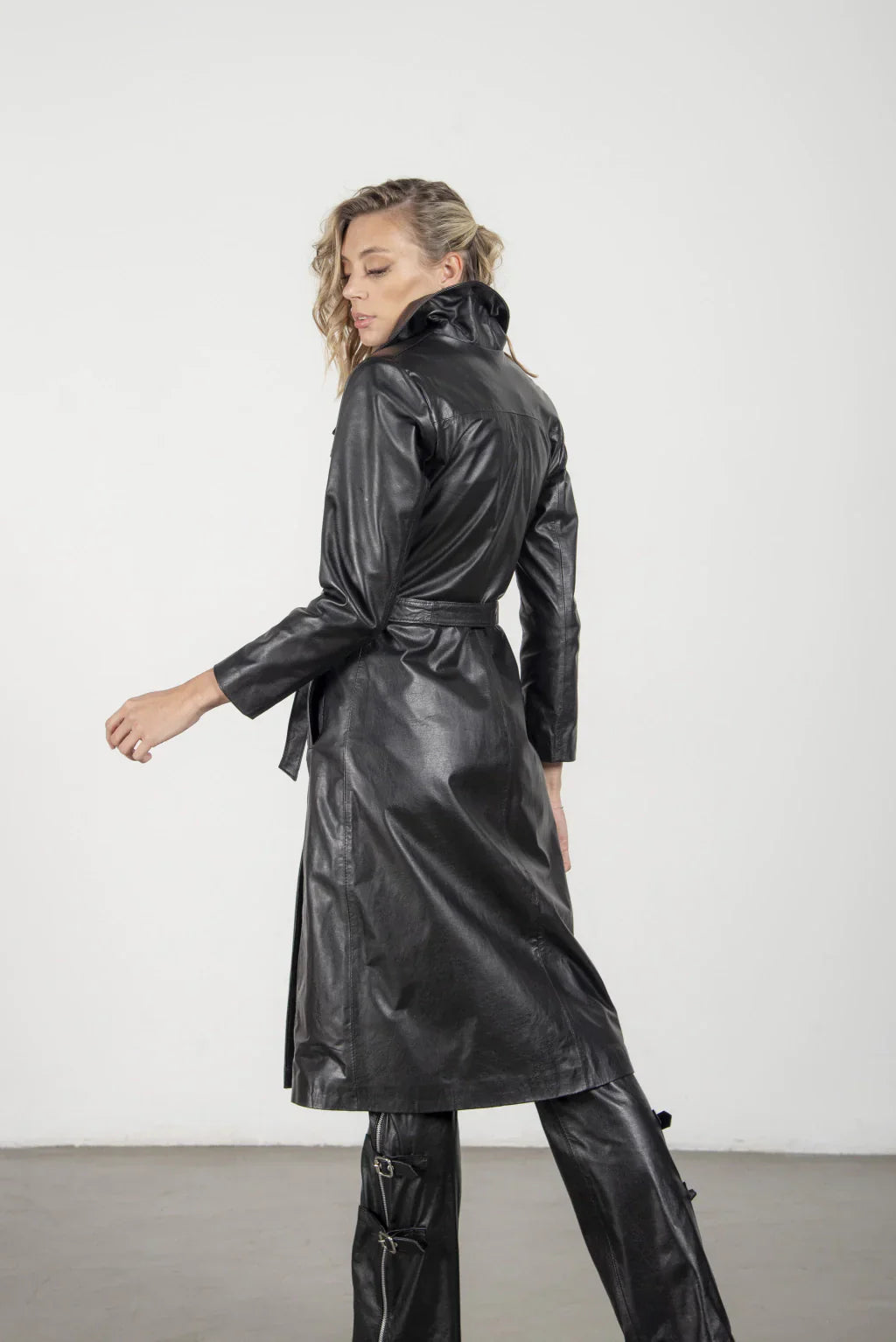 Black Leather Long Coat For Women