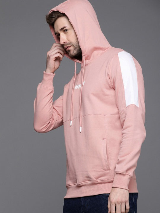 Men Pink Printed Hooded Pullover Sweatshirt – Stylish Cotton Hoodie for Winter in Pakistan | DENIMS