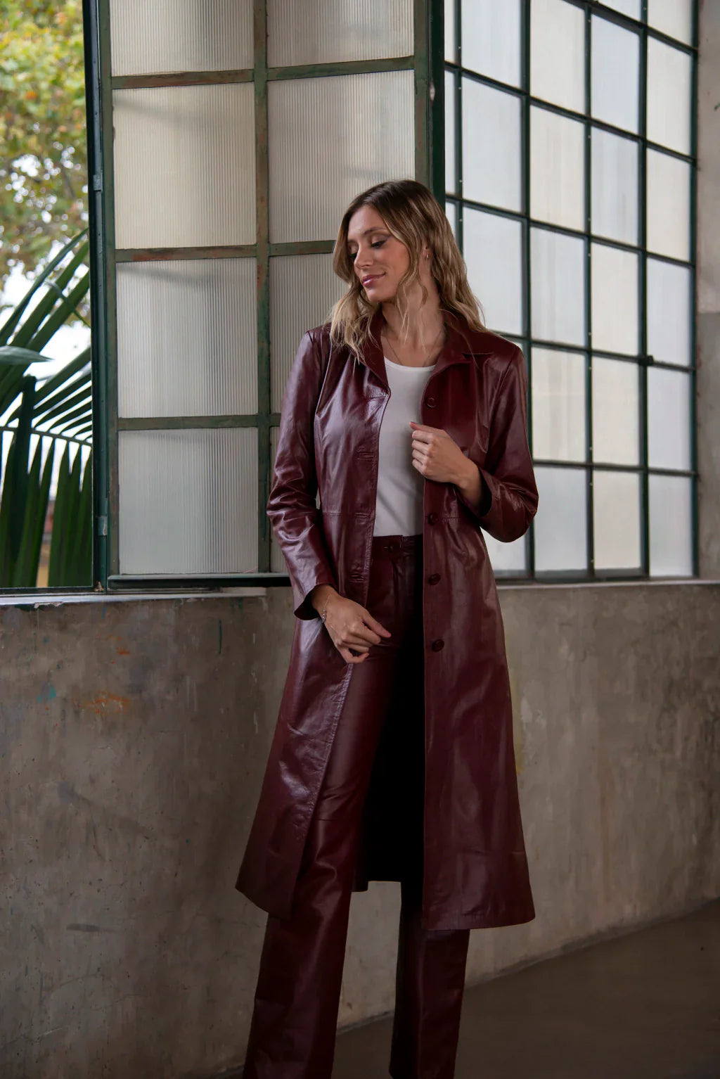 Maroon Leather Coat For Women