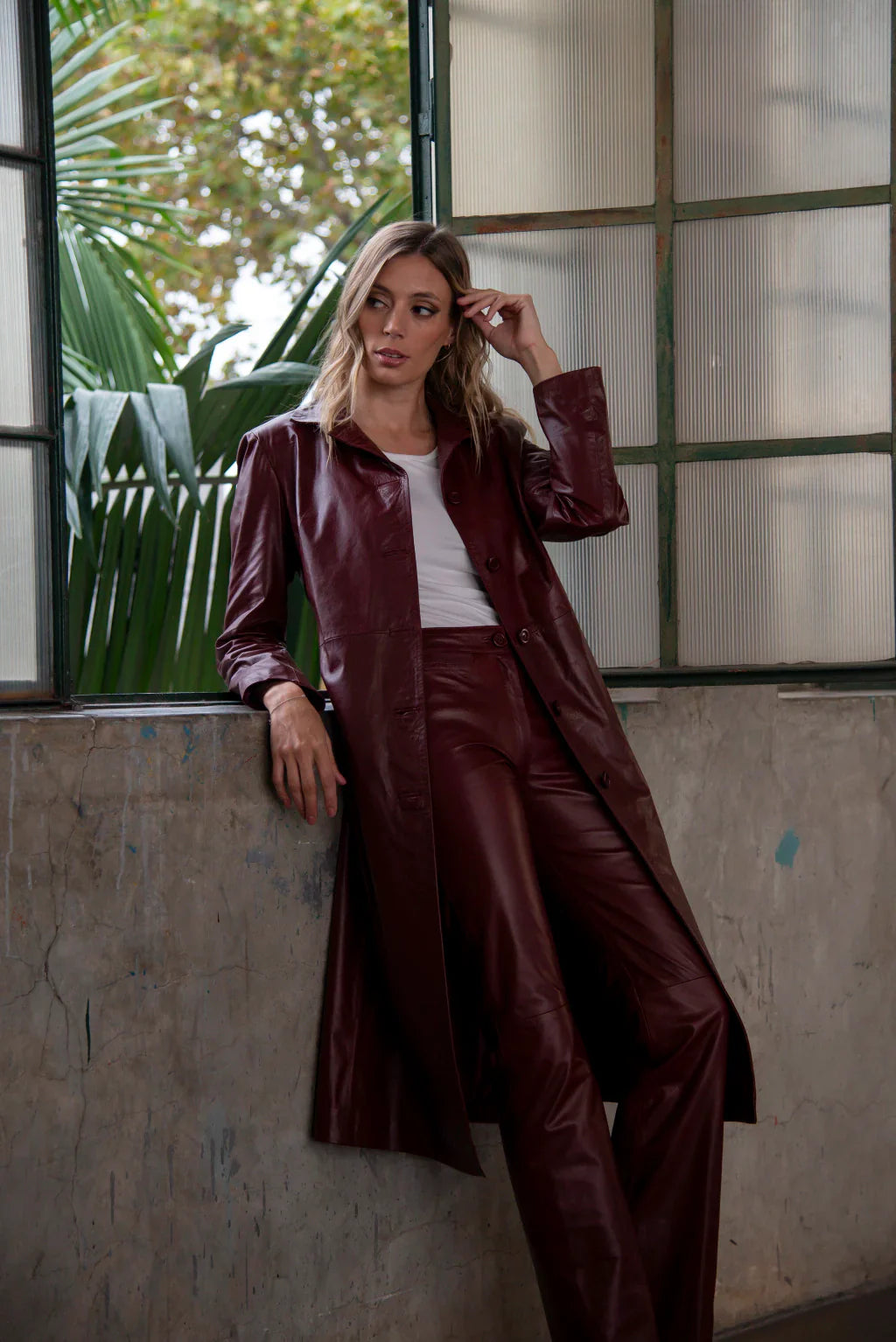 Maroon Leather Coat For Women