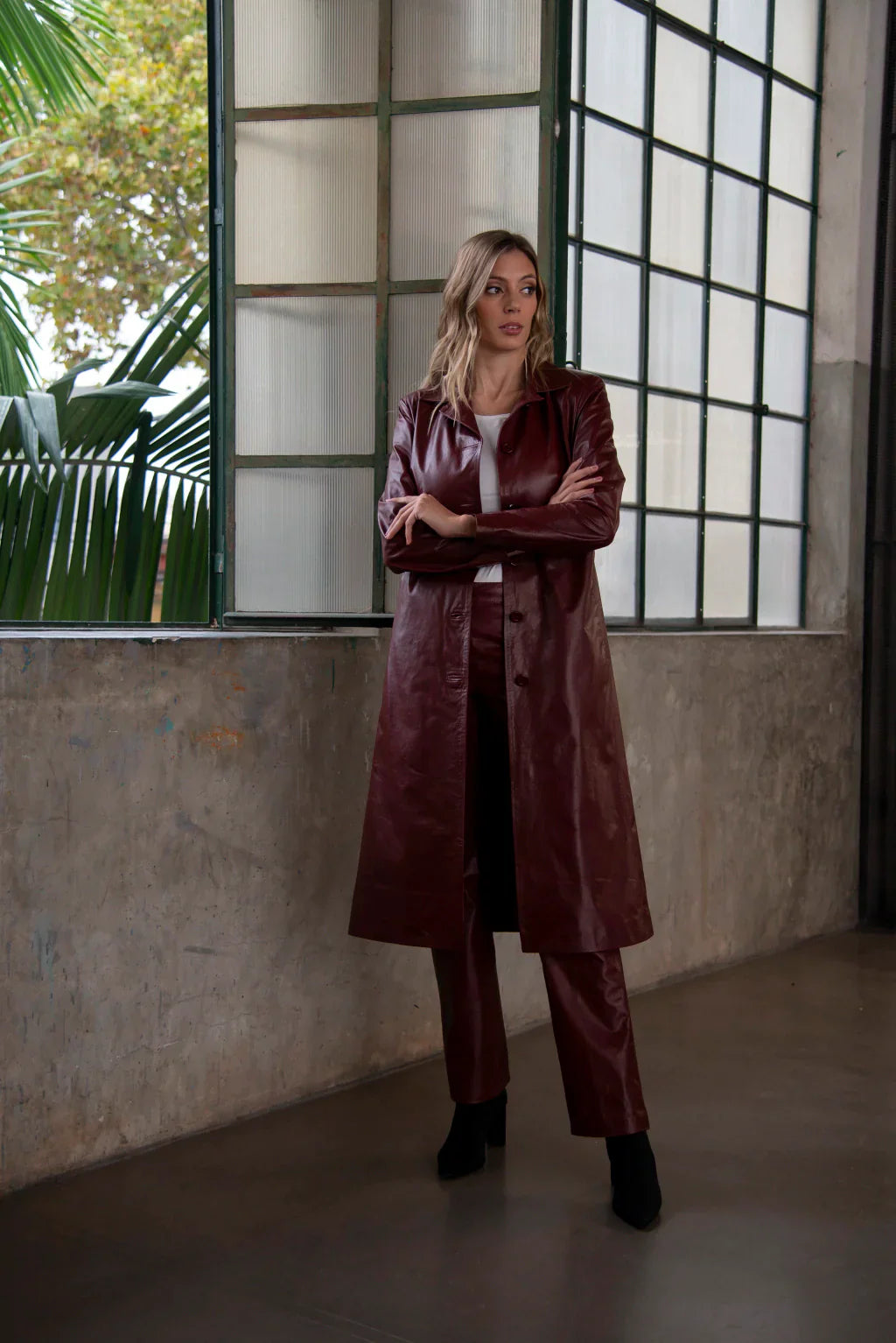 Maroon Leather Coat For Women