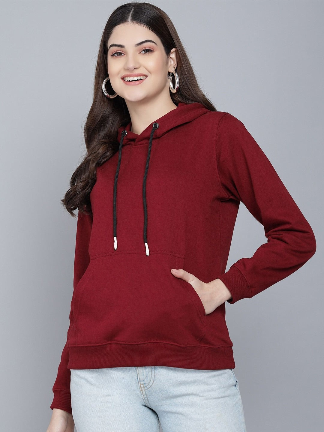 The Lifestyle Co. Women Pure Cotton Hooded Maroon Hoodie — Soft Brushed Fleece, Kangaroo Pocket | Pakistan