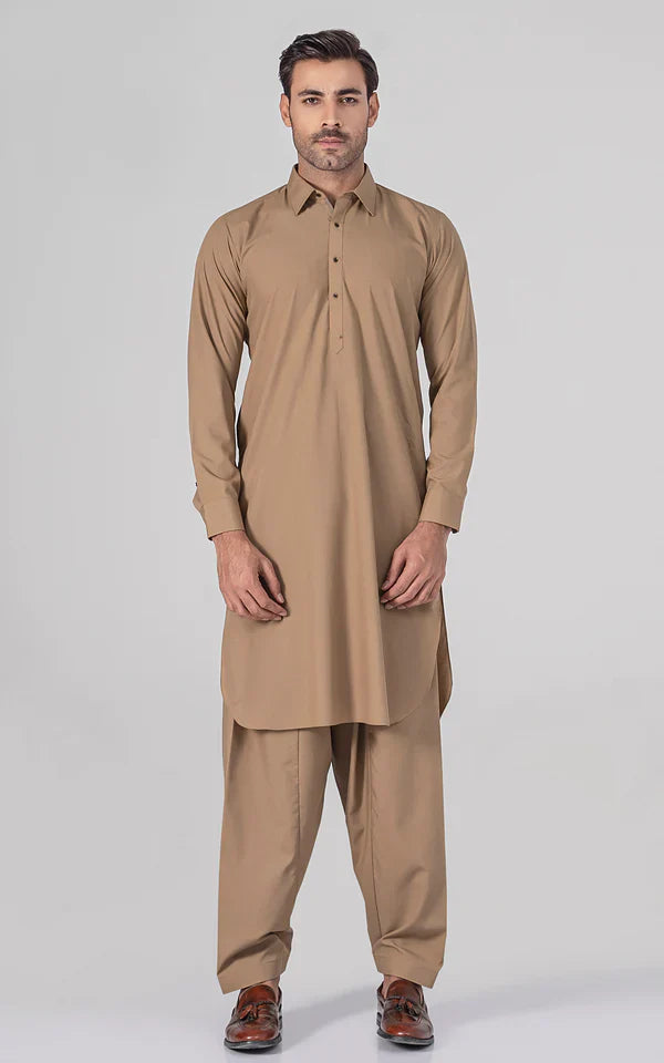 Blended Wash & Wear - Premium Shalwar Kameez - Brown