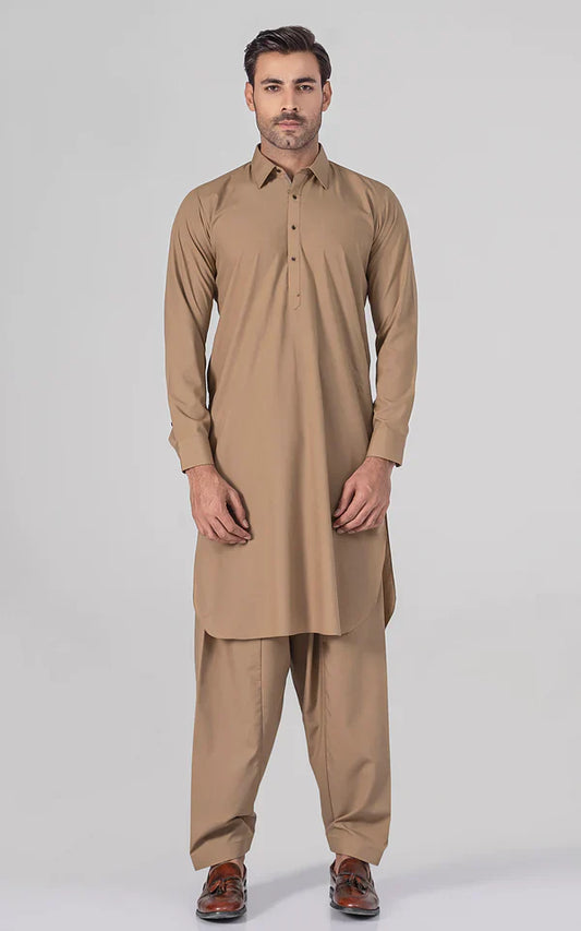 Blended Wash & Wear - Premium Shalwar Kameez - Brown