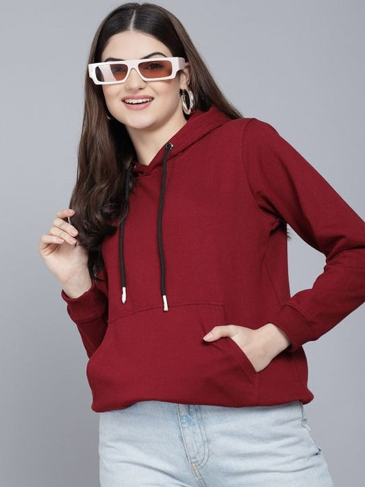 The Lifestyle Co. Women Pure Cotton Hooded Maroon Hoodie — Soft Brushed Fleece, Kangaroo Pocket | Pakistan