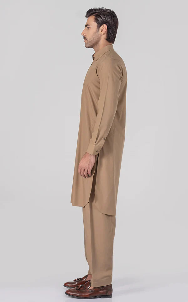 Blended Wash & Wear - Premium Shalwar Kameez - Brown