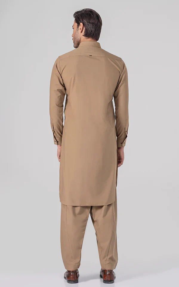 Blended Wash & Wear - Premium Shalwar Kameez - Brown