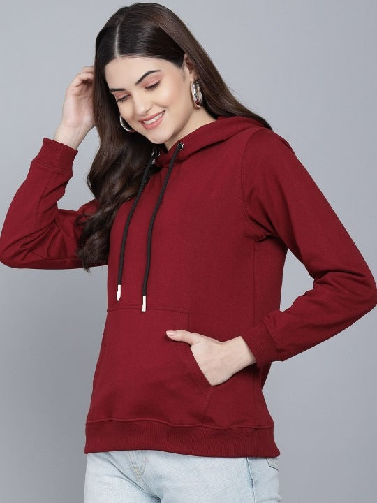 The Lifestyle Co. Women Pure Cotton Hooded Maroon Hoodie — Soft Brushed Fleece, Kangaroo Pocket | Pakistan
