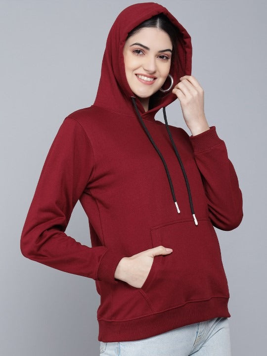 The Lifestyle Co. Women Pure Cotton Hooded Maroon Hoodie — Soft Brushed Fleece, Kangaroo Pocket | Pakistan