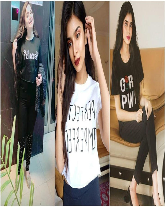 Pack Of 3 - Cotton Printed Crop T-Shirts For Women