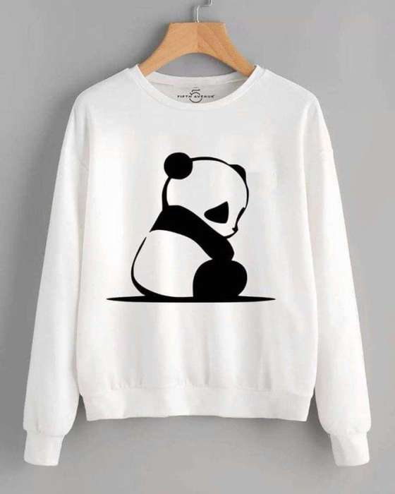 White Panda Printed Sweat Shirt For Women