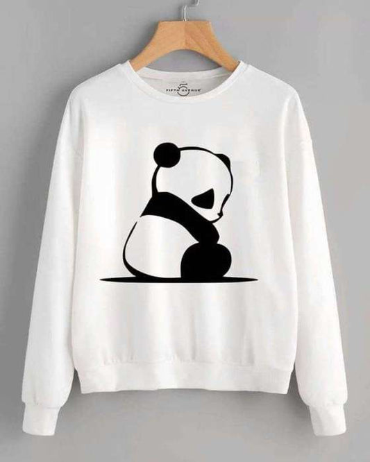White Panda Printed Sweat Shirt For Women