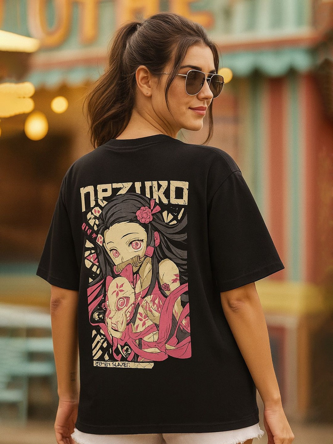 Women Demon Slayer Graphic Printed Round Neck Cotton Relaxed Fit T-Shirt in Pakistan | Anime Streetwear
