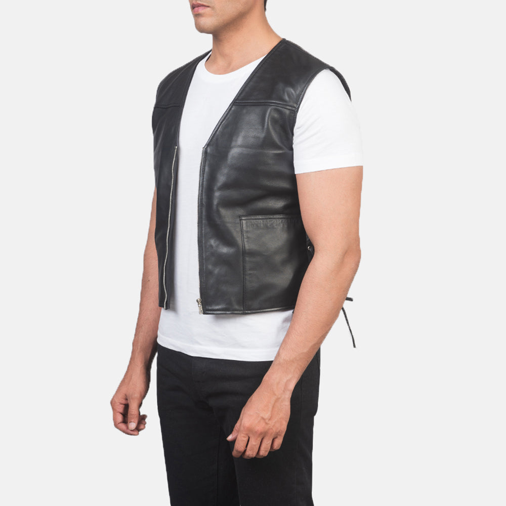 Black Genuine Leather Vest For Men's