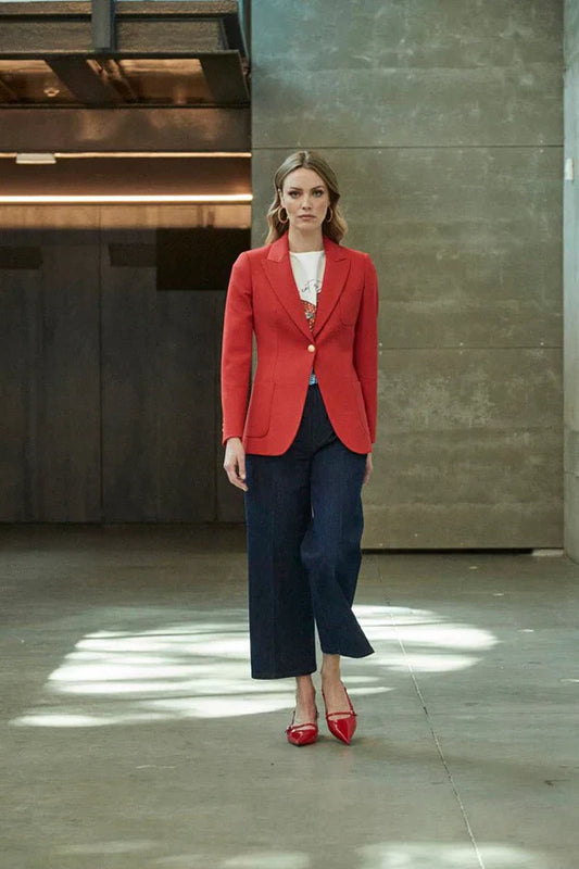 Ace Red Women Blazer with Plastron Pockets
