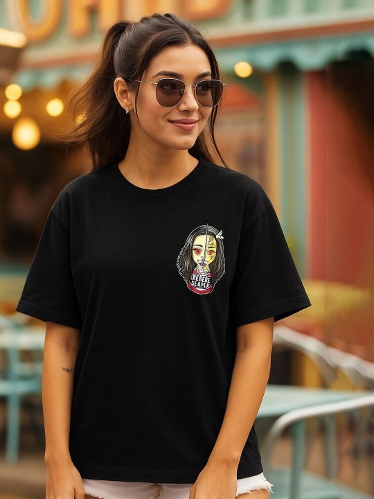 Women Demon Slayer Graphic Printed Round Neck Cotton Relaxed Fit T-Shirt in Pakistan | Anime Streetwear