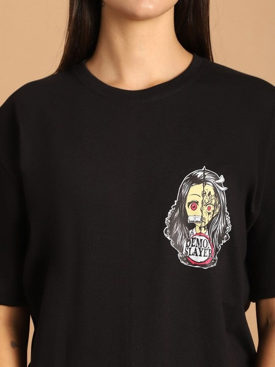 Women Demon Slayer Graphic Printed Round Neck Cotton Relaxed Fit T-Shirt in Pakistan | Anime Streetwear