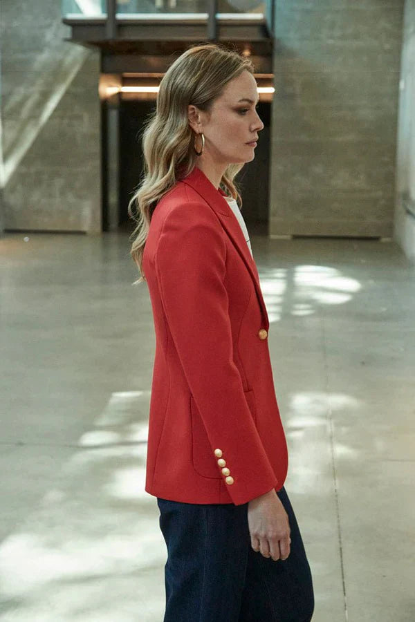 Ace Red Women Blazer with Plastron Pockets
