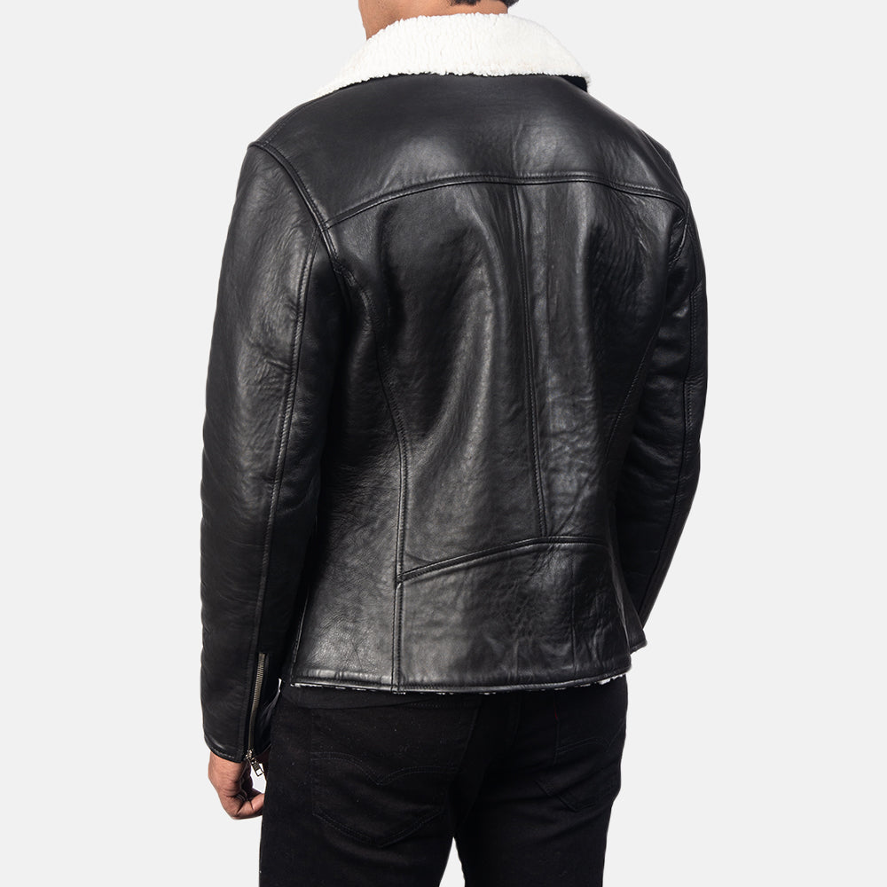 White Shearling Black Leather Jacket For Men's