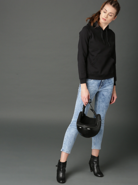 HB INDUSTRIES Women Black Solid Hooded Sweatshirt