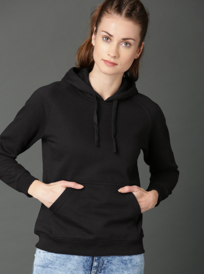 HB INDUSTRIES Women Black Solid Hooded Sweatshirt