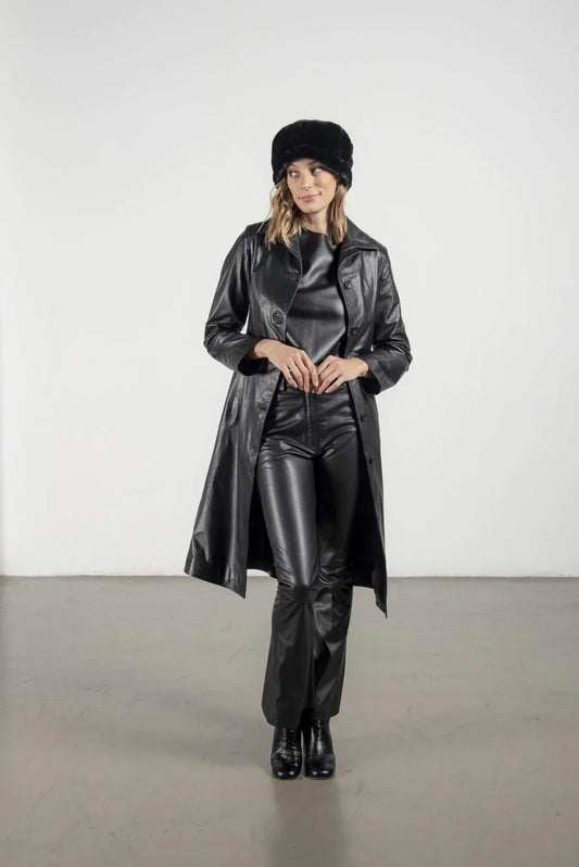 Ace Black Leather Coat For Women