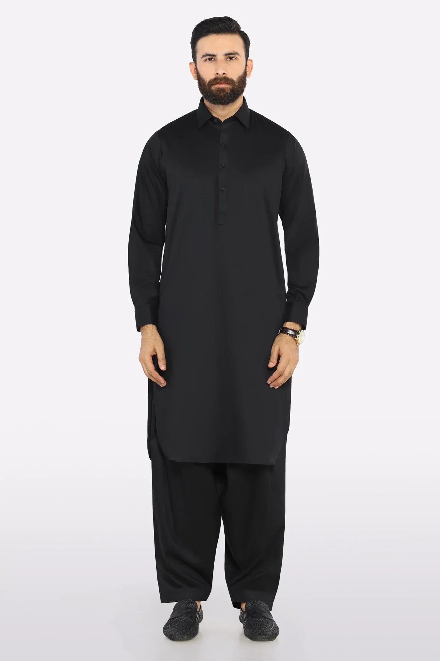 Black Men's Cotton Shalwar Kameez