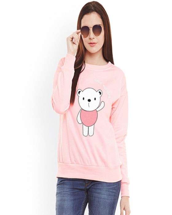 Pink Good Morning Panda Printed Sweat Shirt for Women