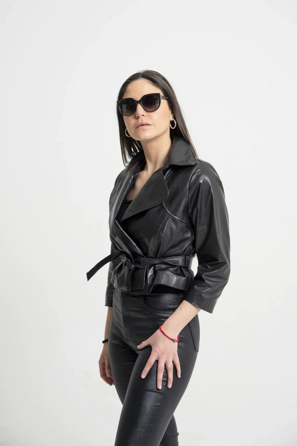 Black Cropped Biker Leather Jacket
