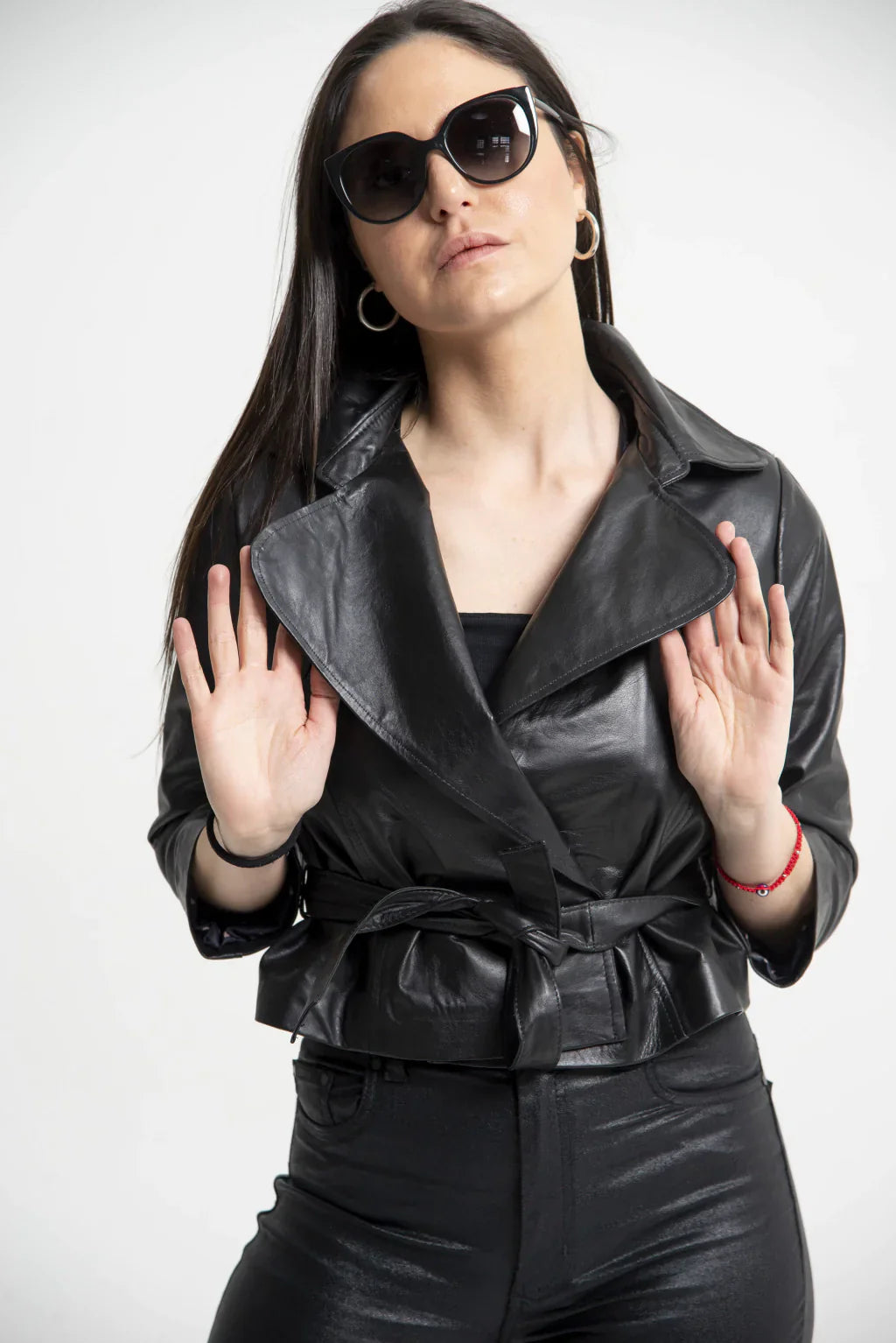 Black Cropped Biker Leather Jacket