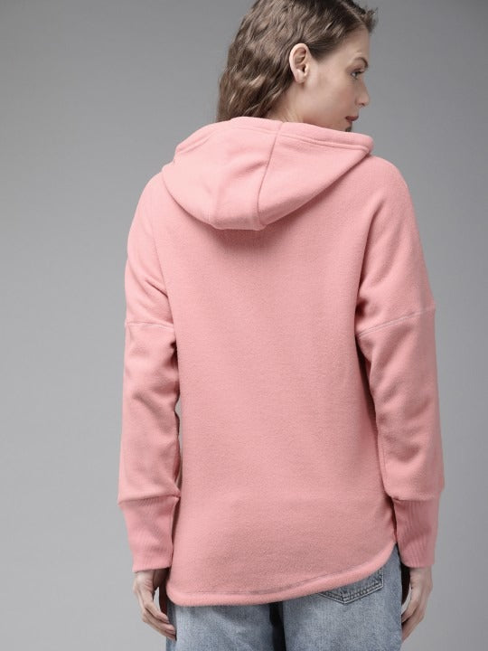 The Lifestyle Co. Women Solid Hooded Baby Pink Hoodie — Soft Full-Zip Sweatshirt Pakistan
