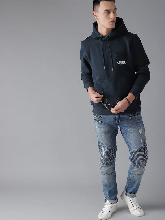The Lifestyle Co. Men Navy Blue Solid Hooded Sweatshirt – Stylish Cotton Fleece Hoodie in Pakistan | DENIMS